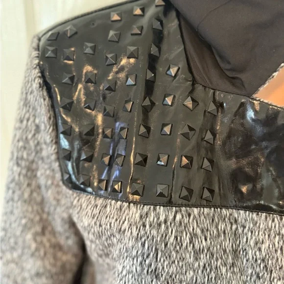 English Rose Studded Moto Coat Gray Black Faux Leather Jacket M/L Edgy - Picture 4 of 9